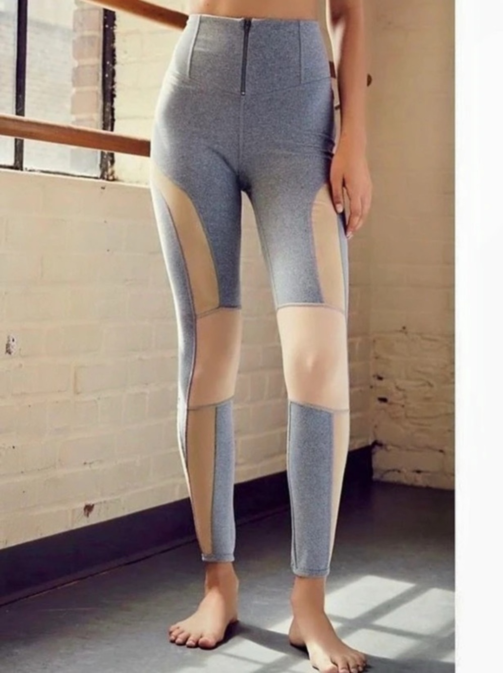 Free People Women’s Cool Rider Mesh Color Block Leggings in Gray/Nude Size XS NW